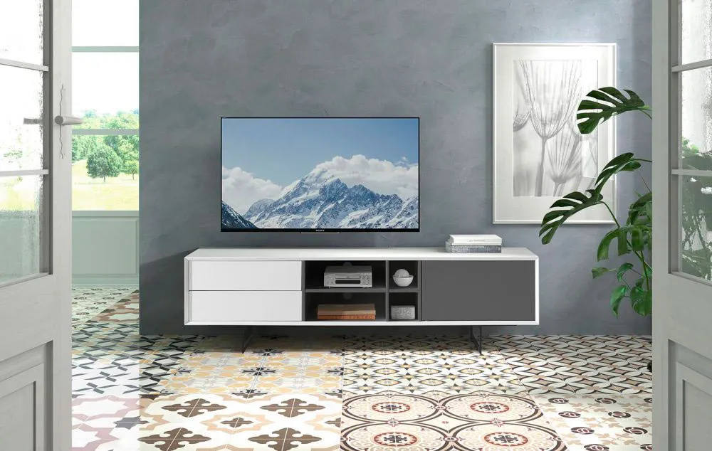 Тумба ТВ Q-Home Dupen, 180x42 см, белый/серый лак, TV131-WHITE Тумба ТВ Q-Home Dupen, 180x42 см, белый/серый лак, TV131-WHITE