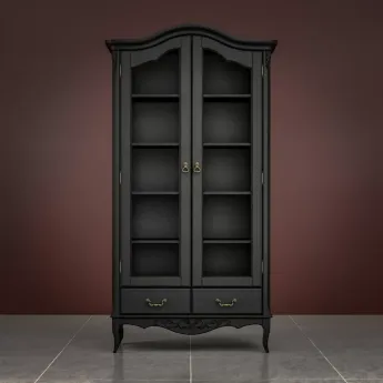 Библиотека Classico Italiano Тиволи, 2-дверная, черный, полки дерево, B604/BL