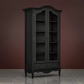 Библиотека Classico Italiano Тиволи, 2-дверная, черный, полки дерево, B604/BL