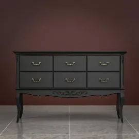 Комод-консоль Classico Italiano Тиволи, 6 ящиков, черный, B906/BL