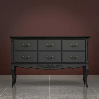 Комод-консоль Classico Italiano Тиволи, 6 ящиков, черный, B906/BL