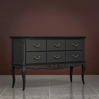 Комод-консоль Classico Italiano Тиволи, 6 ящиков, черный, B906/BL