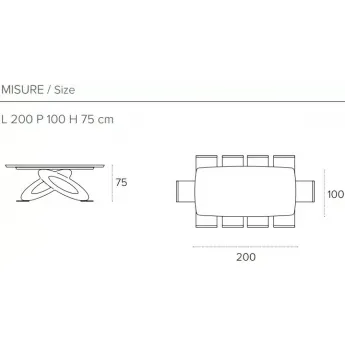 Стол обеденный Target Point Eclipse Fisso Botticella 200х75 см прямоугольный, фиксированный, TP404
