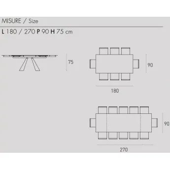 Стол обеденный Target Point Taurus Allungabile Rettangolare 180(270)х90 см, прямоугольный, TA1A2