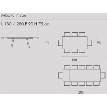Стол обеденный Target Point Grecale 180(280)х90 см, раскладной, TA1C1