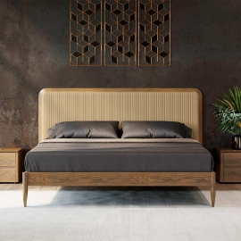 Кровать MOD Interiors Paterna, 180х200, шпон Дуба W (V39W), кожа LE06, MDI.BD.PN.15