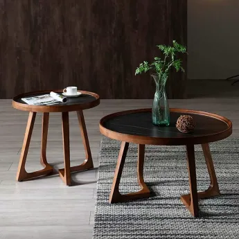 Журнальный стол Q-Home CT6082, Ø80 см, чёрная керамика, QH-CT6082BL