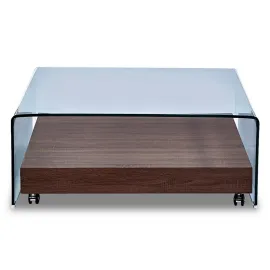 Журнальный стол Q-Home Crystal Wood (Кристал Вуд), 100x100 см, стекло гнутое с ящиком, QHF-GW608