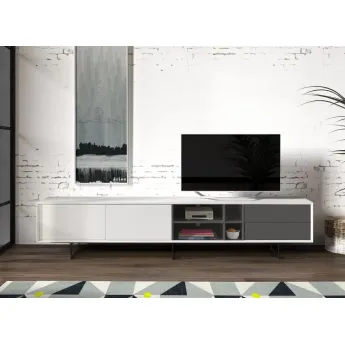 Тумба ТВ Q-Home Dupen, 240x42 см, белый/серый лак, TV130-WHITE
