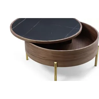 Журнальный стол Q-Home CT6057CS , D80 см, орех/керамика
