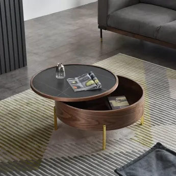 Журнальный стол Q-Home CT6057CS , D80 см, орех/керамика