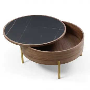 Журнальный стол Q-Home CT6057CS , D80 см, орех/керамика