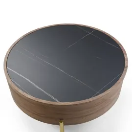 Журнальный стол Q-Home CT6057CS , D80 см, орех/керамика