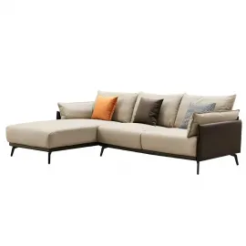 Диван Q-Home Elegante Nappa, кожа, бежевый/коричневый, 3-х местный, угловой левый, SF015