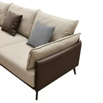 Диван Q-Home Elegante Nappa, кожа, бежевый/коричневый, 3-х местный, угловой левый, SF015