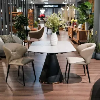 Стол обеденный MOD Interiors Toledo, 90(135) см, закаленное стекло с керамикой, раздвижной, MDI.DT.TOL.18