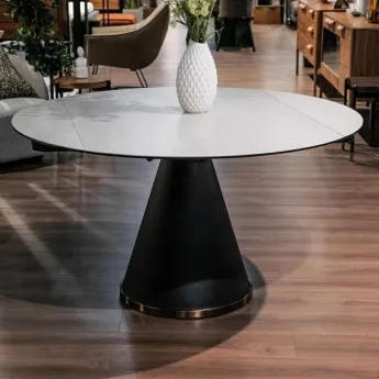 Стол обеденный MOD Interiors Toledo, 90 (135) см, глянцевое стекло с керамикой, декор розовое золото, раздвижной, MDI.DT.TOL.20