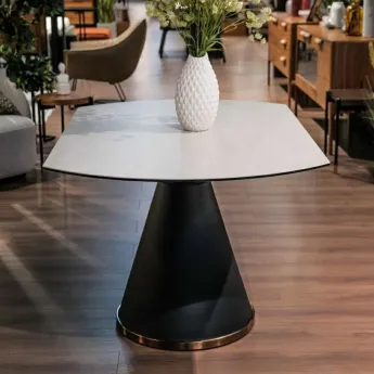 Стол обеденный MOD Interiors Toledo, 90 (135) см, глянцевое стекло с керамикой, декор розовое золото, раздвижной, MDI.DT.TOL.20