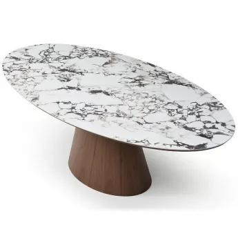 Стол обеденный Q-Home Onyx (Оникс), 230 см, глянцевая керамика ARABESCATO, овальный, QHDT2483-230