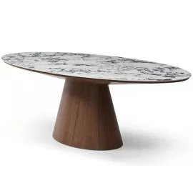 Стол обеденный Q-Home Onyx (Оникс), 230 см, глянцевая керамика ARABESCATO, овальный, QHDT2483-230