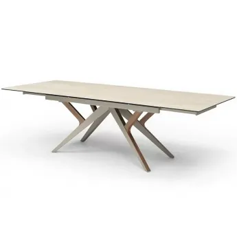 Стол обеденный Q-Home Enigma (Энигма), 180/260 см, керамика MILAN TRAVERTINE, прямоугольный, раскладной, QHDT2448-180
