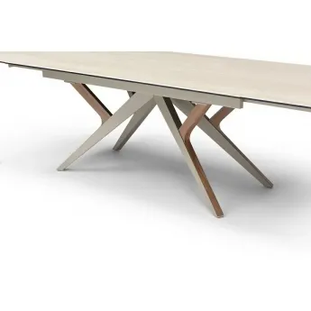 Стол обеденный Q-Home Enigma (Энигма), 180/260 см, керамика MILAN TRAVERTINE, прямоугольный, раскладной, QHDT2448-180