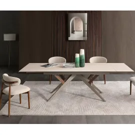 Стол обеденный Q-Home Enigma (Энигма), 180/260 см, керамика MILAN TRAVERTINE, прямоугольный, раскладной, QHDT2448-180