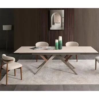 Стол обеденный Q-Home Enigma (Энигма), 180/260 см, керамика MILAN TRAVERTINE, прямоугольный, раскладной, QHDT2448-180