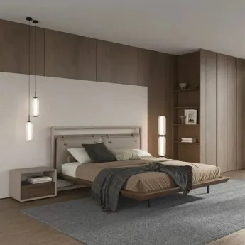 Кровать MOD Interiors Olimar, 160х200, Орех F, бежевый матовый лак, экокожа PU63, MDI.BD.OLM.1