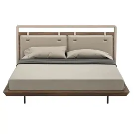Кровать MOD Interiors Olimar, 160х200, Орех F, бежевый матовый лак, экокожа PU63, MDI.BD.OLM.1