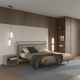 Кровать MOD Interiors Olimar, 180х200, Орех F, бежевый матовый лак, экокожа PU63, MDI.BD.OLM.2