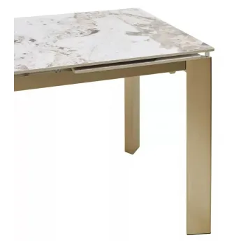 Стол обеденный Q-Home Corner, 120 см, раздвижной, керамика глянцевая Luxury Pandora Ceramic / каркас шампань, QH614M05880