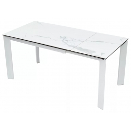 Стол обеденный Q-Home Corner, 120/170 см, раздвижной, керамика глянцевая Statuario Ceramic/Glass / каркас белый