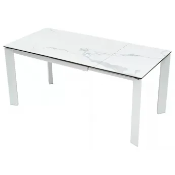 Стол обеденный Q-Home Corner, 120/170 см, раздвижной, керамика глянцевая Statuario Ceramic/Glass / каркас белый