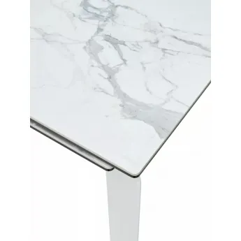 Стол обеденный Q-Home Corner, 120/170 см, раздвижной, керамика глянцевая Statuario Ceramic/Glass / каркас белый