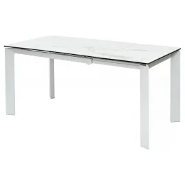 Стол обеденный Q-Home Corner, 120/170 см, раздвижной, керамика глянцевая Statuario Ceramic/Glass / каркас белый