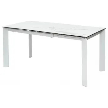 Стол обеденный Q-Home Corner, 120/170 см, раздвижной, керамика глянцевая Statuario Ceramic/Glass / каркас белый
