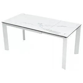 Стол обеденный Q-Home Corner, 120/170 см, раздвижной, керамика матовая Statuario Ceramic / стекло / каркас белый, QH614M04879