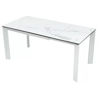 Стол обеденный Q-Home Corner, 120/170 см, раздвижной, керамика матовая Statuario Ceramic / стекло / каркас белый, QH614M04879