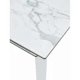 Стол обеденный Q-Home Corner, 120/170 см, раздвижной, керамика матовая Statuario Ceramic / стекло / каркас белый, QH614M04879