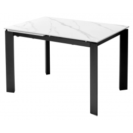 Стол обеденный Q-Home Corner, 120/170 см, раздвижной, Белый мрамор, керамика матовая White Marble Solid Ceramic / каркас чёрный