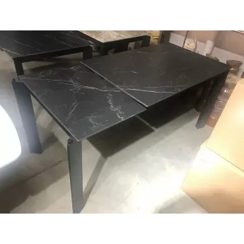 Стол обеденный Q-Home Corner, 120/170 см, раздвижной, керамика матовая Black Marble Solid Ceramic / каркас чёрный, QH614M03982