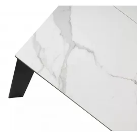 Стол обеденный Q-Home Corner, 120/170 см, раздвижной, керамика белая матовая Statuario, стекло / каркас чёрный, QH614М04880