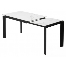 Стол обеденный Q-Home Corner, 120/170 см, раздвижной, керамика белая матовая Statuario, стекло / каркас чёрный, QH614М04880