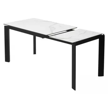 Стол обеденный Q-Home Corner, 120/170 см, раздвижной, керамика белая матовая Statuario, стекло / каркас чёрный, QH614М04880