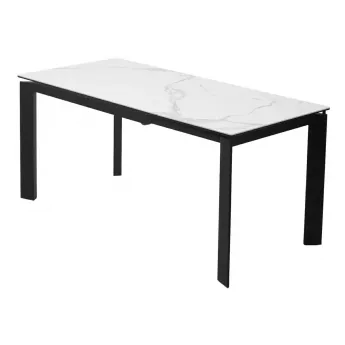 Стол обеденный Q-Home Corner, 120/170 см, раздвижной, керамика белая матовая Statuario, стекло / каркас чёрный, QH614М04880