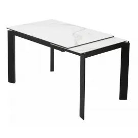 Стол обеденный Q-Home Corner, 120/170 см, раздвижной, керамика белая матовая Statuario, стекло / каркас чёрный, QH614М04880