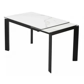 Стол обеденный Q-Home Corner, 120/170 см, раздвижной, керамика белая матовая Statuario, стекло / каркас чёрный, QH614М04880