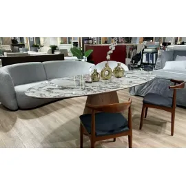 Стол обеденный Q-Home Onyx (Оникс), 230 см, глянцевая керамика ARABESCATO, овальный, QHDT2483-230