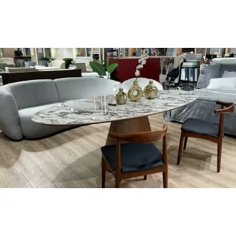 Стол обеденный Q-Home Onyx (Оникс), 230 см, глянцевая керамика ARABESCATO, овальный, QHDT2483-230
